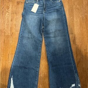 Wide-Leg Distressed Denim Jeans